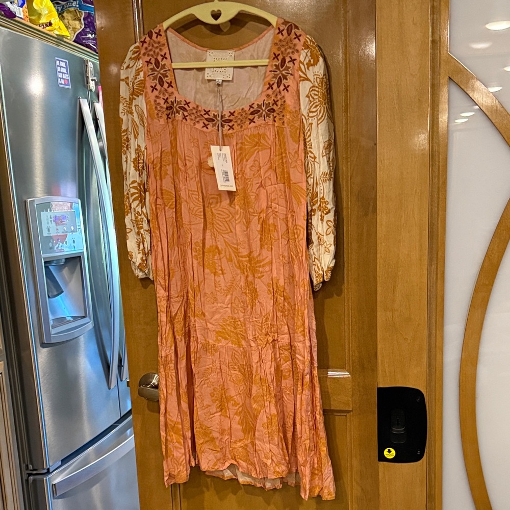 Johnny Was Orange and Cream Floral Dress